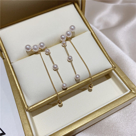 Arzonai 2022 new South Korea Dongdaemun pearl tassel earrings simple light luxury high-end earrings all-match temperament earrings for Women and Girls