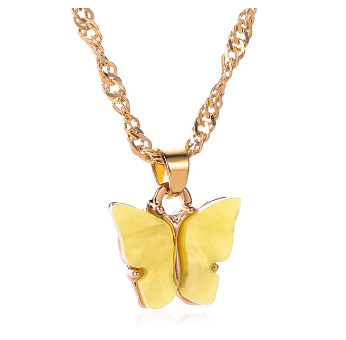 Arzonai 2021 New Bohemian Acrylic Candy Color Butterfly Pendant Necklace Statement Necklace For Women Necklace Jewelry