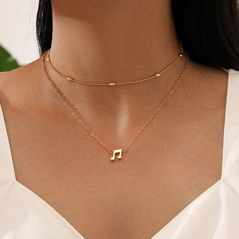 Arzonai European and American Foreign Trade New Products Simple Double Layer Clavicle Necklace Beating Note Pendant Lady Necklace 1Pc