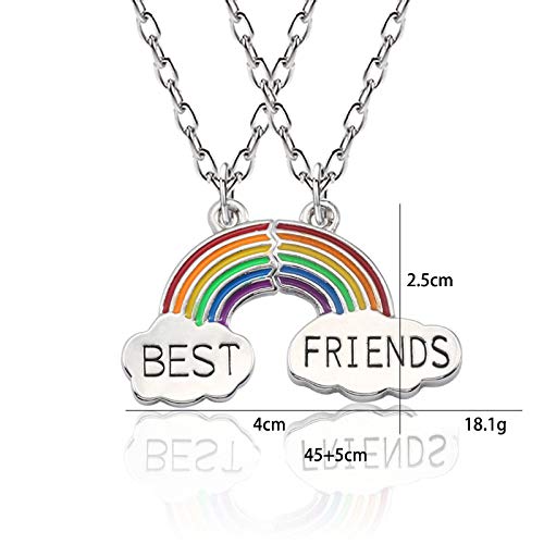 Arzonai 2 BFF Necklaces for Best Friend Dainty Rainbow Wine Bottle Heart Key Lock Friendship Necklace