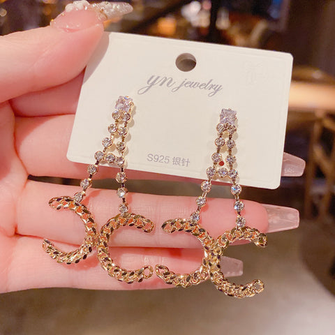 Arzonai fashion temperament diamond cross tassel earrings silver needle high-end atmosphere earrings earrings