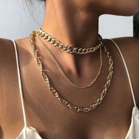 Arzonai European and American cross-border jewelry twist alloy thick chain necklace female fashion personality trend stacked clavicle chain