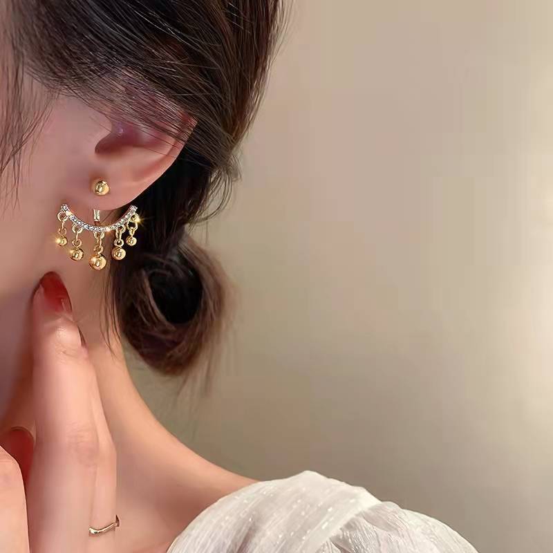 Arzonai Korean temperament diamond-encrusted ball tassel earrings women's fashion two-piece high-end earrings new versatile earrings