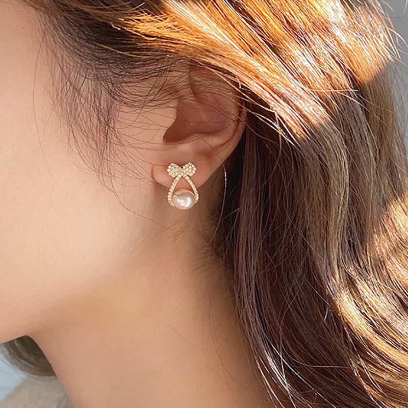 Arzonai Explosive bow pearl earrings 2021 new trendy earrings high-end Korean temperament net celebrity earrings earrings women