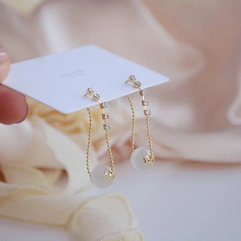 Arzonai Korean version temperament Shu diamond opal transfer bead earrings dual-use detachable long rotatable earrings