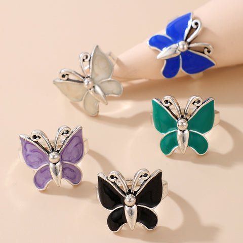 Arzonai cross-border foreign trade new style hand jewelry popular creative color dripping butterfly 5-piece ring ring set
