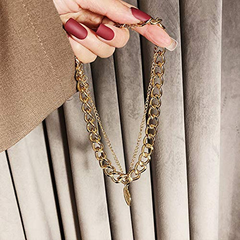 ARZONAI Punk Vintage Layered Portrait Coin Pendant Chunky Thick Cuban Link Chains Choker Necklaces For Women and Girls