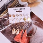 Arzonai creative retro simple pearl circle shell tassel earrings set European and American cross-border new earrings