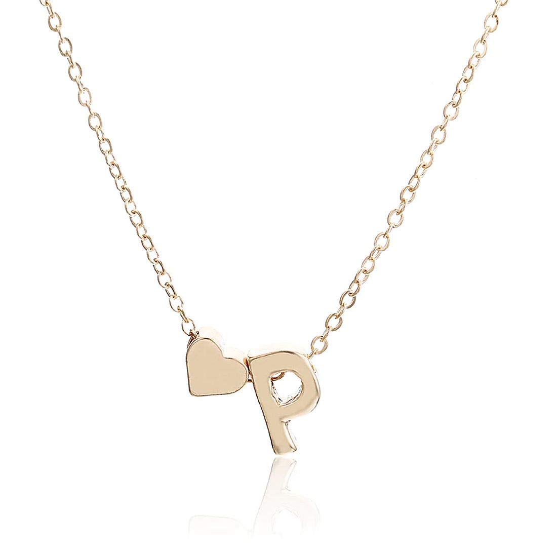 ARZONAI Gorgeous Alphabet 'P' & Tiny Heart Pendant Locket Chain Double Pendant Initial Letter n Cute Heart; Necklace Gift for Girls Women On Birthday Anniversary Valentine Occasions (Gold)