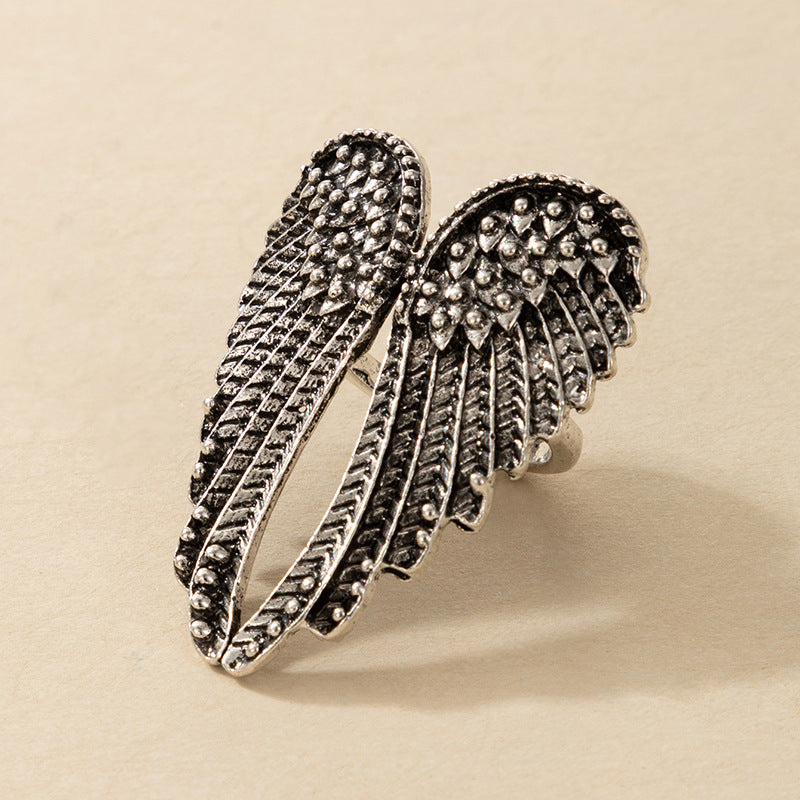 Arzonai new accessories retro punk hip hop style single silver wing ring men and women ring