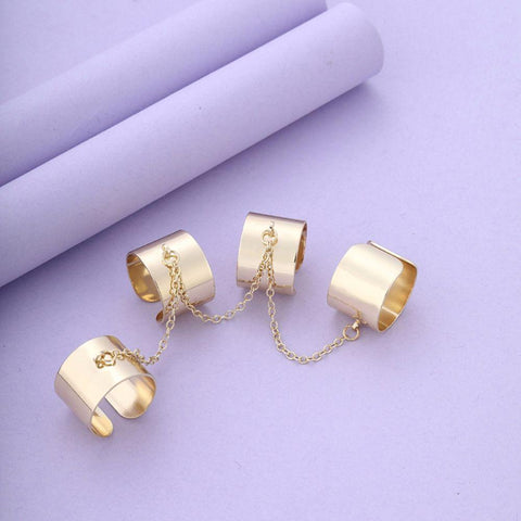 Arzonai Gold Color Multi-layer Adjustable Party Jewelry Opening Rings Thumb Rings Chain Tassel Finger Rings