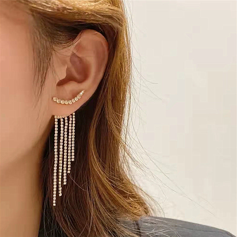 Arzonai  earrings trendy Korean temperament net red rhinestone tassel long high-end earrings female earrings