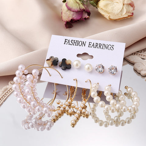 Arzonai  acrylic pearl earrings simple retro earring combination set 6 pairs for women and Girls