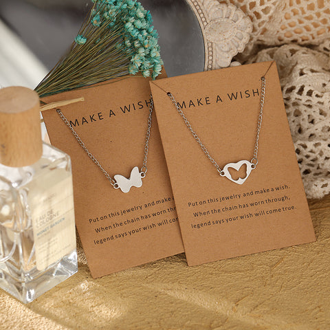 Arzonai couple necklace 2  necklace creative alloy hollow butterfly card necklace silver collarbone chain
