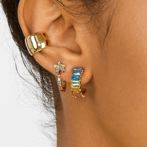 Arzonai original new jewelry multicolor glass diamond earrings female European and American simple C-shaped earrings