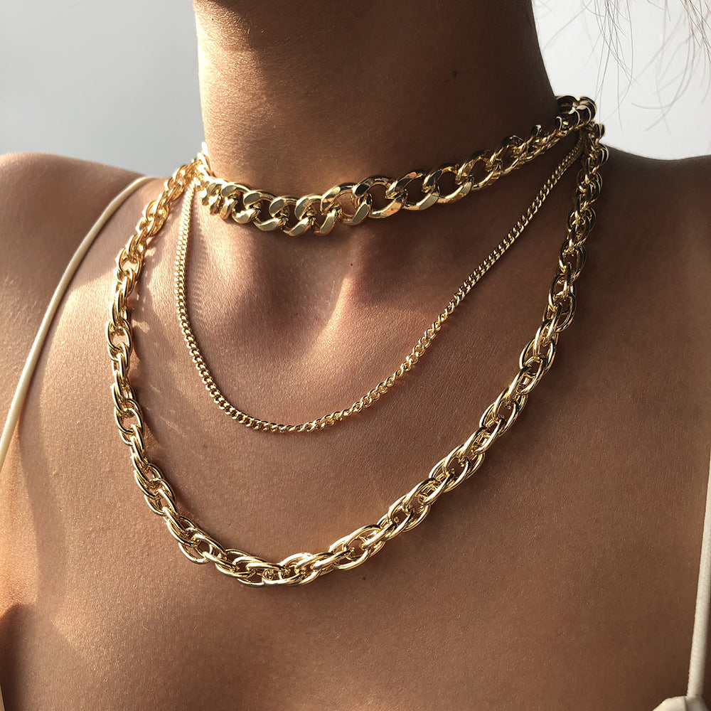 Arzonai European and American cross-border jewelry twist alloy thick chain necklace female fashion personality trend stacked clavicle chain
