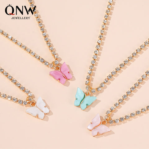 Arzonai Butterfly Necklace Wild Colorful Butterfly Clavicle Chain Temperament Simple Butterfly Pendant Wholesale