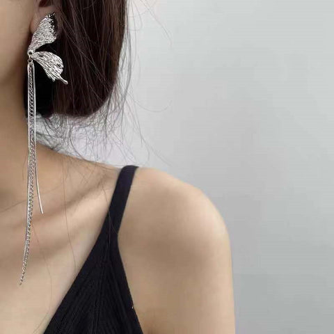 Arzonai  butterfly tassel retro earrings Korean long thin ins earrings female simple net red earrings temperament