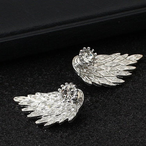 Arzonai foreign trade retro three-dimensional angel wings earrings earrings feather diamond alloy piercing earrings