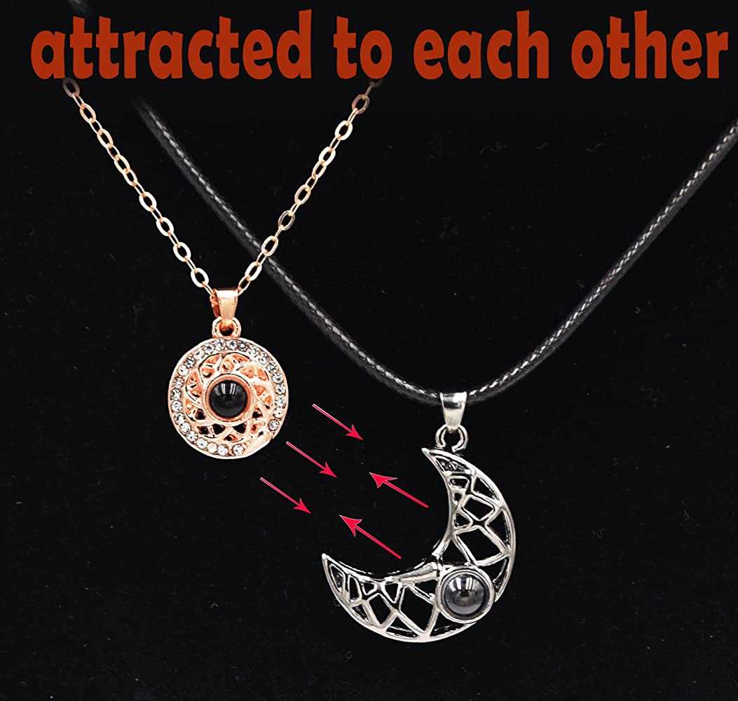 Arzonai Matching Necklace for Couples Sun Moon Magnetic Couple Necklace for Him and Her, 100 Languages I Love You Best Friend Friendship Necklaces 2 Pcs
