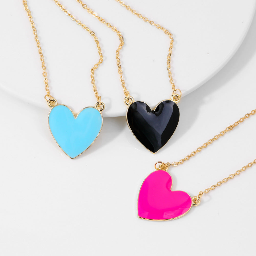 Arzonai Trendy Colorful Heart Pendant Necklace for Women Bohemian Statement Necklace Sexy Personalized Long Chain Sweater Jewelry