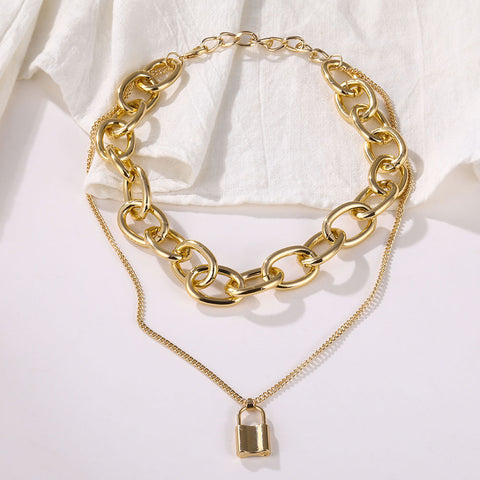 Arzonai new retro double-layer love lock pendant ins clavicle chain necklace female wild temperament