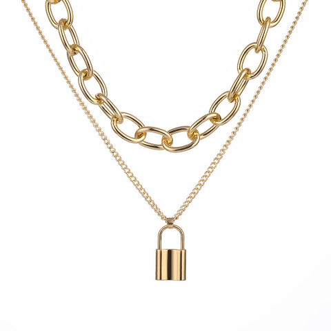 Arzonai new retro double-layer love lock pendant ins clavicle chain necklace female wild temperament