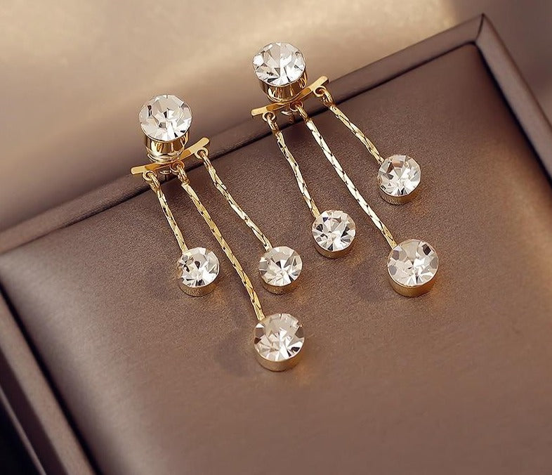 Arzonai tassel Studded Crystal earrings 2022 new high-end light luxury round metal earrings for women &  Girls