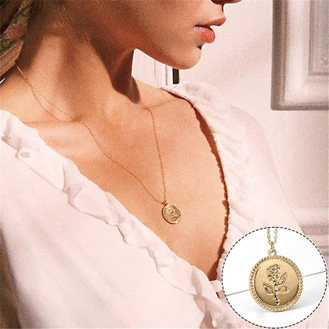 Arzonai Coin Design Gold Alloy Round Pendant Necklace