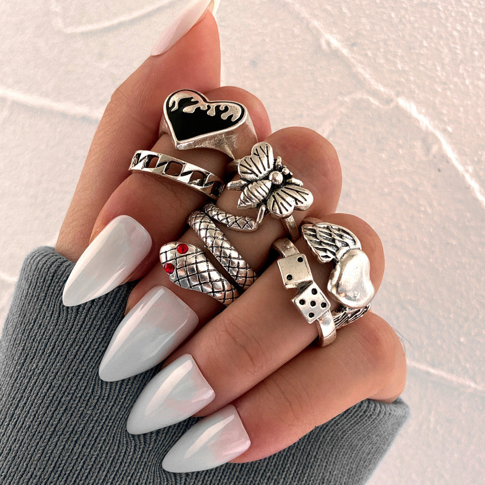 Arzonai alloy personality chain ring set retro snake love ring 6-piece dice ring