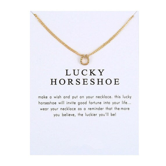 Arzonai Lovely Lucky Horseshoe Gift Card Gold Tone Necklace Chain Lucky Pendant Choker on Card Wishes