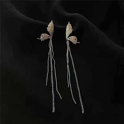 Arzonai  butterfly tassel retro earrings Korean long thin ins earrings female simple net red earrings temperament