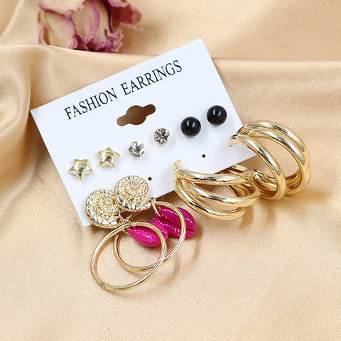 Arzonai  earrings geometric square earrings 5 ??pairs card set exaggerated round earrings Set