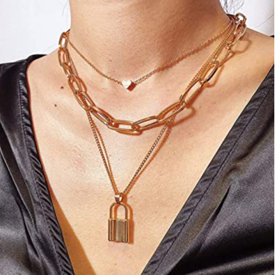 THREE LAYERED PADLOCK HEART LAYERED NECKLACE FOR WOMEN AND GIRLS
