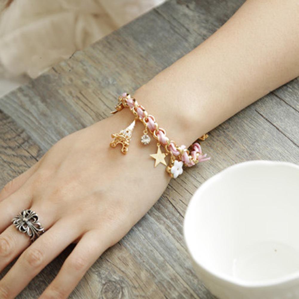 Arzonai Bracelet Female Round Girl Rhinestone Pendant Crystal Star Leather Chain Bracelet Hand