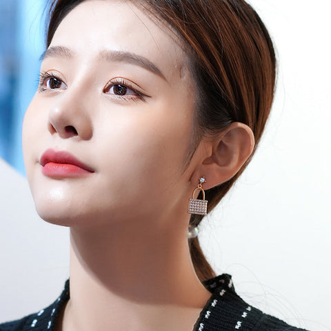Arzonai needle tide pearl bag earrings temperament high-end atmosphere Korean fashion net red French earrings earrings