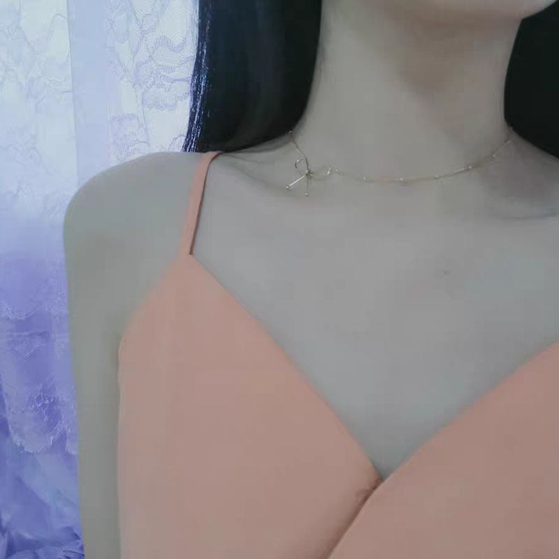 Arzonai Choker bow necklace ins niche net celebrity stacking short clavicle necklace female 2021 spring and summer new product