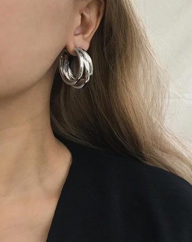 Arzonai Triple Hoop Earrings for Women Fashion Alloy Polished Wide Round Lightweight Layer Hoop Earrings