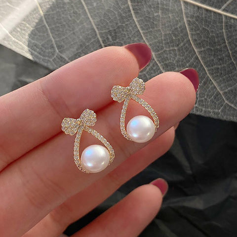 Arzonai Explosive bow pearl earrings 2021 new trendy earrings high-end Korean temperament net celebrity earrings earrings women