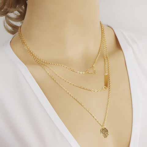 Arzonai Summer Multilayer Necklaces Triangle Round Fashion Vintage Chain Necklace For Women Jewelry