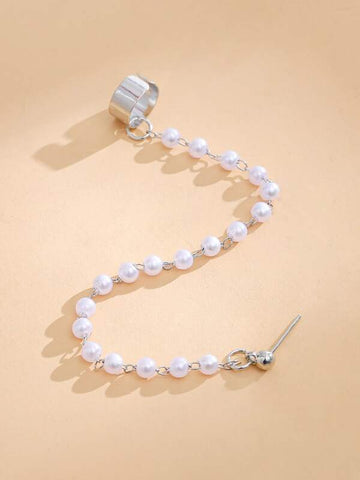 Arzonai niche Pearl  ear cuff female simple and versatile imitation pearl chain planet earrings