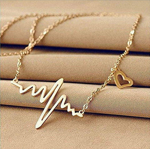 HeartBeat Hot Selling Stylish Golden Pendant Necklace Chain for Women and Girls- Arzonai