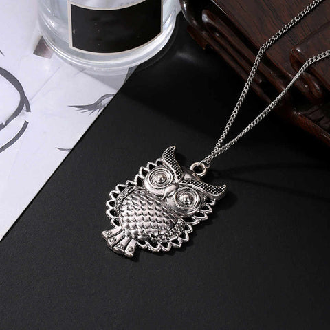 ARZONAI Hot Fashion Women Necklace Crystal Choker Bronze Owl Pendant Long Chain Elegant Jewelry Aneis Twist Necklaces