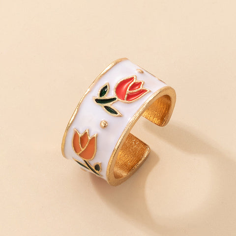Aroznai  new ring simple ins wind flower dripping fashion personality open single ring ring