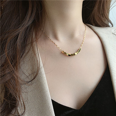 Arzonai Korean version of the minimalist design sense of all-match square necklace female temperament cold wind geometric collarbone chain gold-plated personality necklace