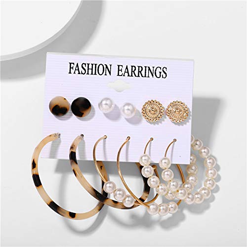 Arzonai European and American jewelry stitching C-shaped acetate plate leopard print combination earring set earrings female pearl earring