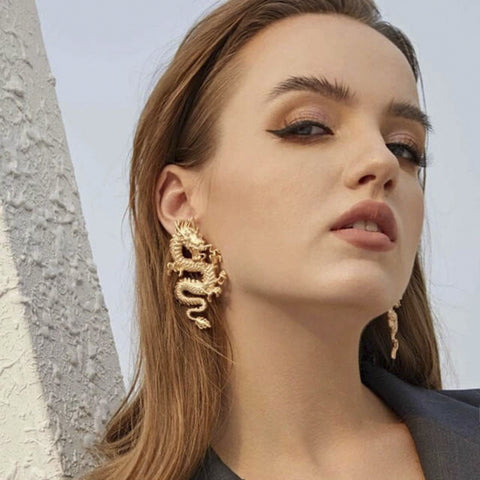 Arzonai European and American cross-border hot-selling jewelry, exaggerated personality trend, cool dragon earrings, fashion earrings