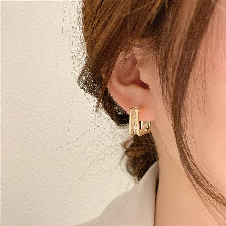 Arzonai  Color-preserving electroplating square mesh earrings Korea simple temperament earrings fashion earrings women  and Girls