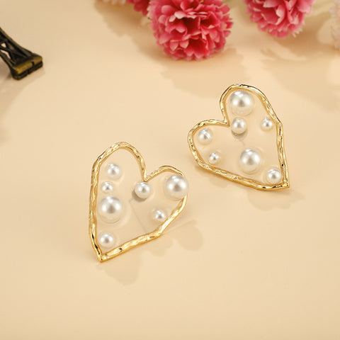 Arzonai Korean temperament simple border transparent love pearl earrings sweet girl pearl heart earrings ear clips