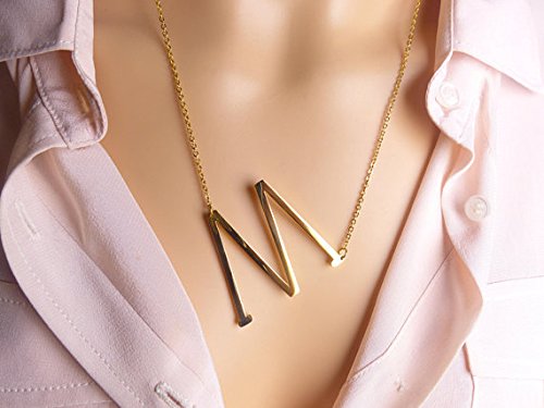 ARZONAI A-Z Alphabet Letter Pendant Chain Necklace Made of Stainless Steel-M